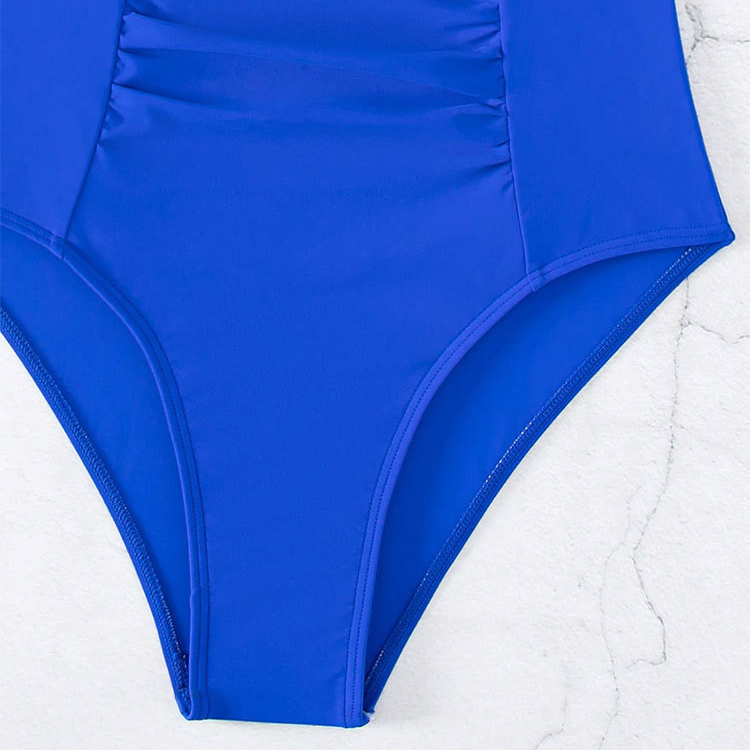 Women's Blue V-Neck One-Piece Swimsuit