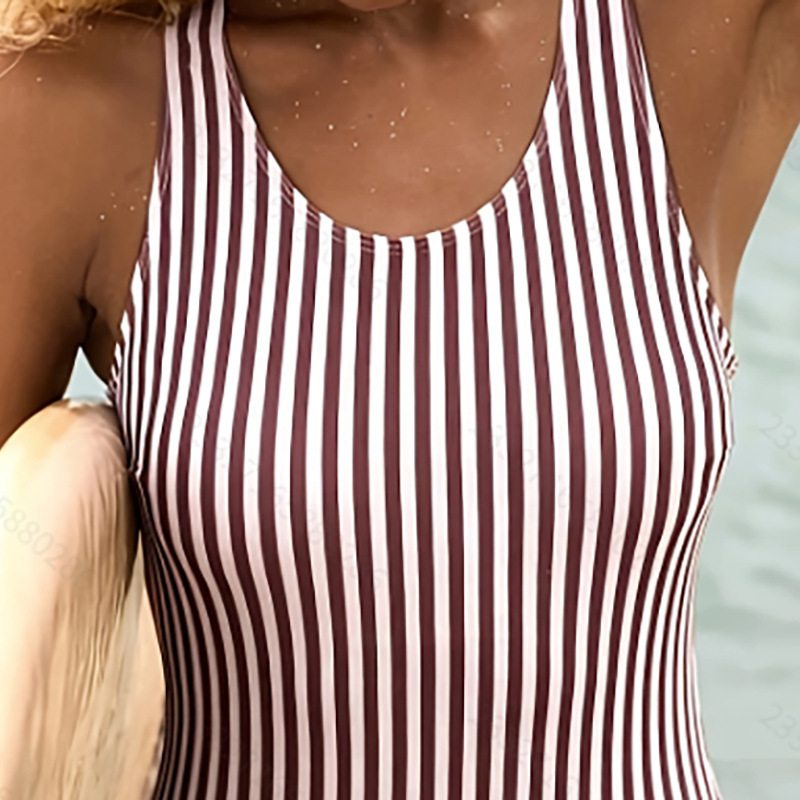 Women's Red Stripe Print One-Piece Swimsuit