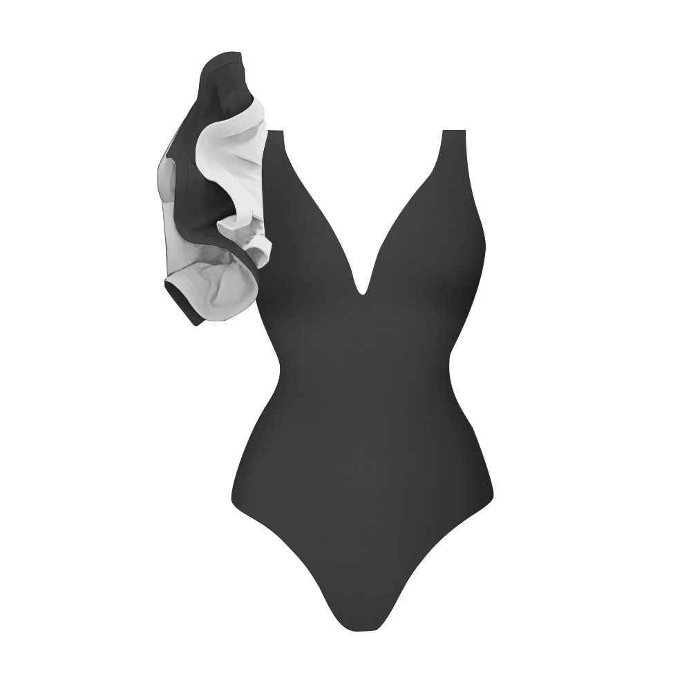 Women's Elegant Color-Block One-Piece Swimsuit with Ruffles and Skirt