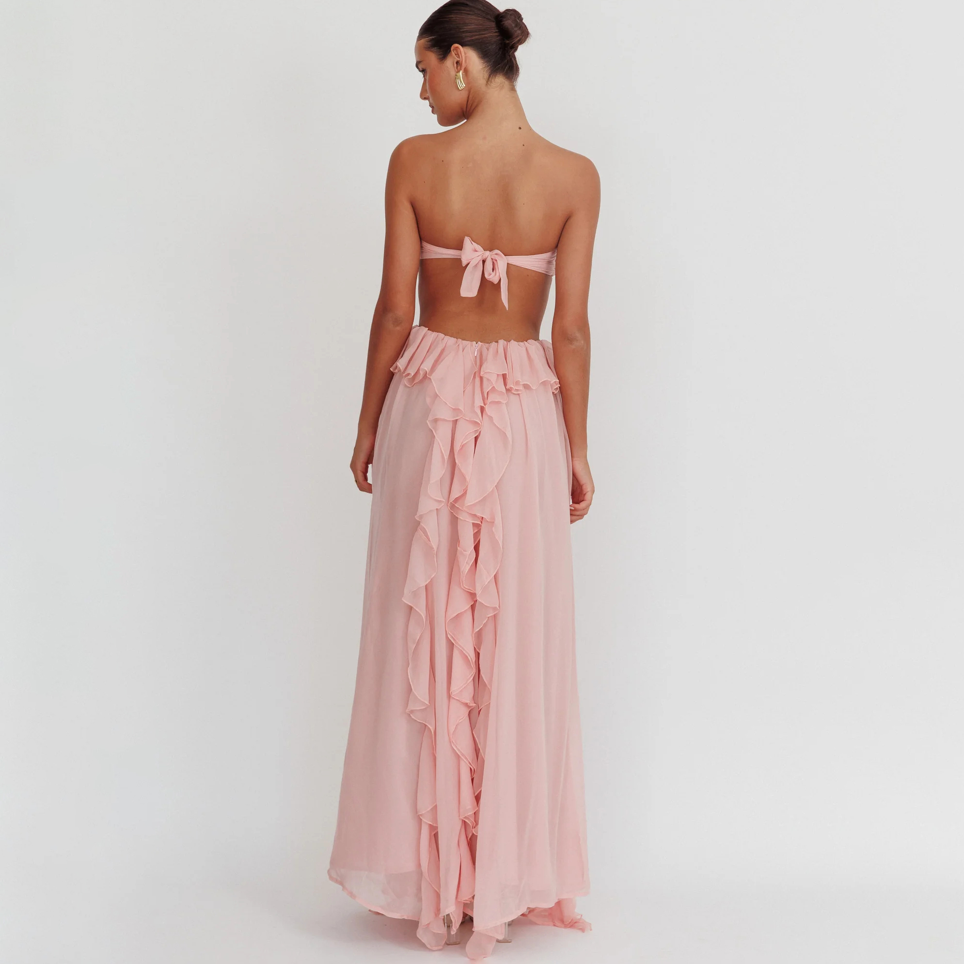 Cut-Out Ruffle Maxi Dress Blush