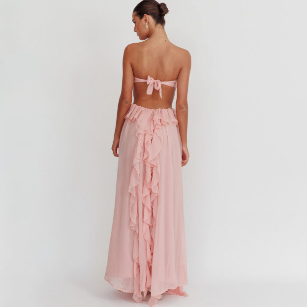 Cut-Out Ruffle Maxi Dress Blush