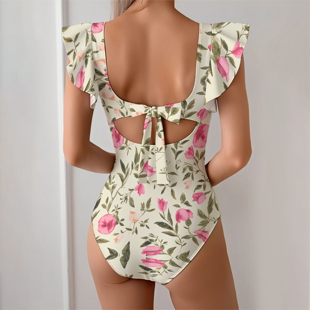Floral Ruffle One-piece Swimsuit with Matching Wrap Skirt