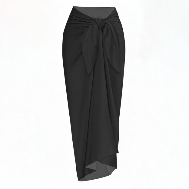 Vintage Floral One-Piece Swimsuit with Black Sarong Skirt