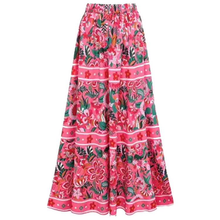 Pink Floral Paradise Print One Piece Swimsuit and Skirt