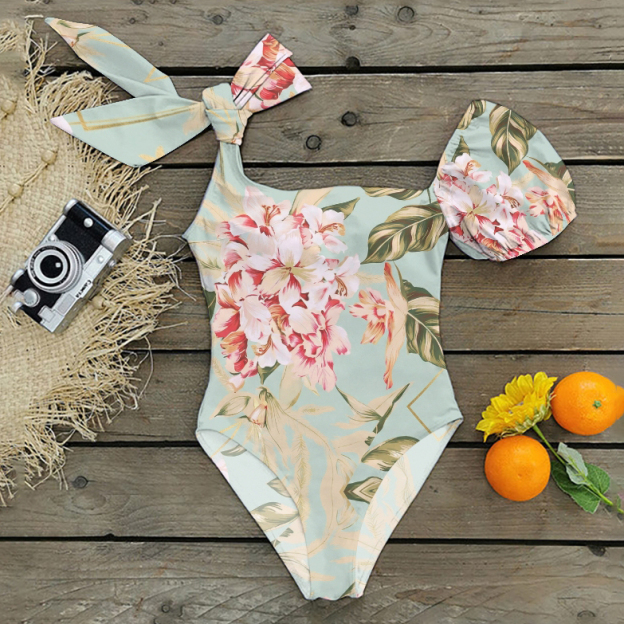 Floral Tie Waist One-Piece Swimsuit
