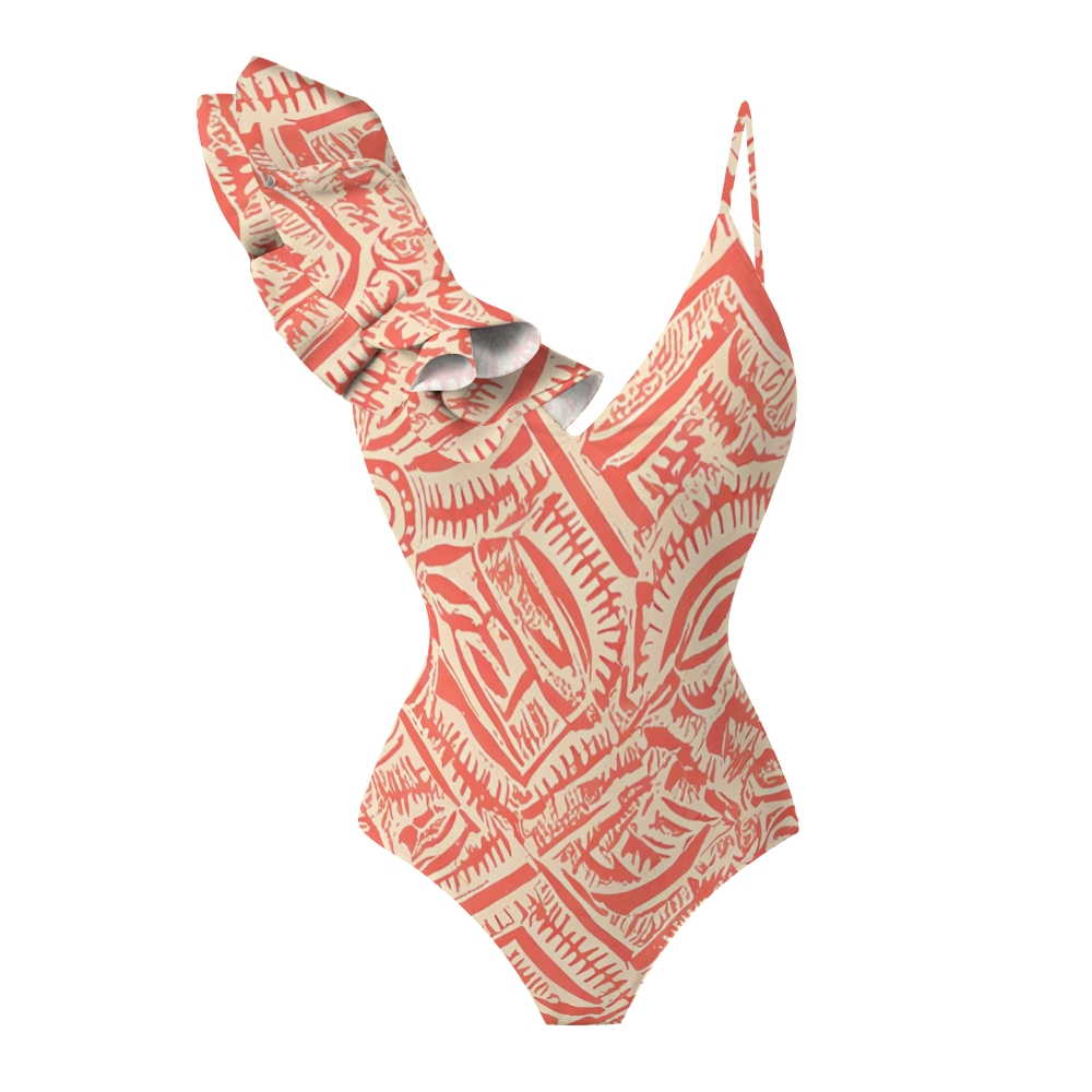 Women's Ethnic Abstract Pattern One-Piece Swimsuit and Matching Skirt