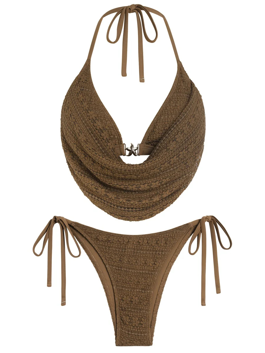 Textured Ruched Bikini Set with Starfish Metal Accents