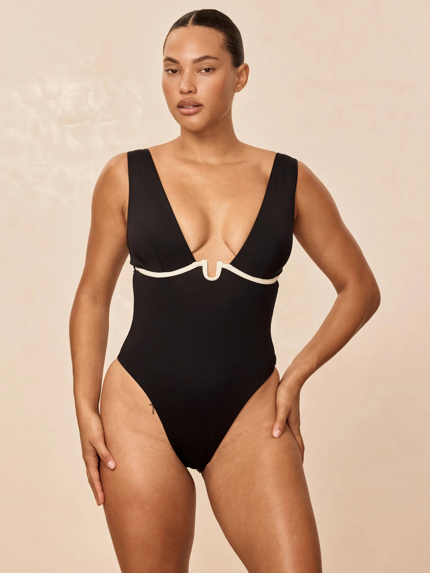 Black & White Color Block Back Tie Swimsuit