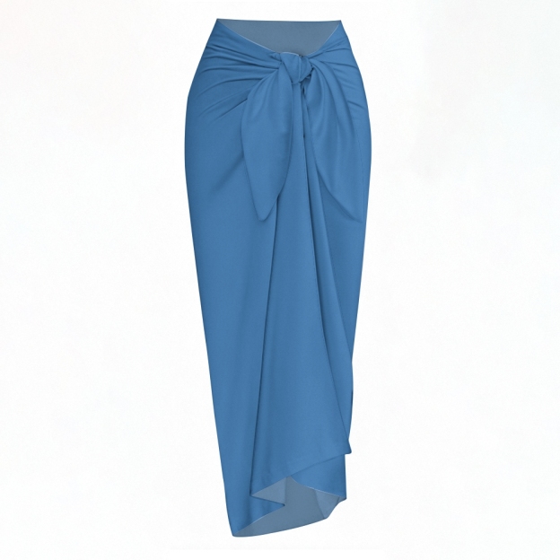 Women's High Waist Sarong Skirt with Front Knot and Asymmetrical Hem