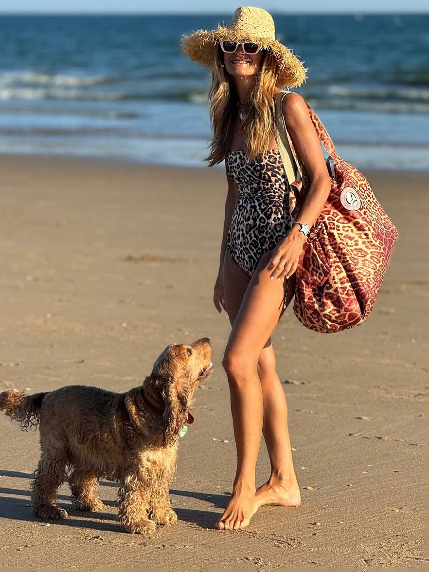 Bandeau Swimsuit with Leopard Adjustable Side Ties