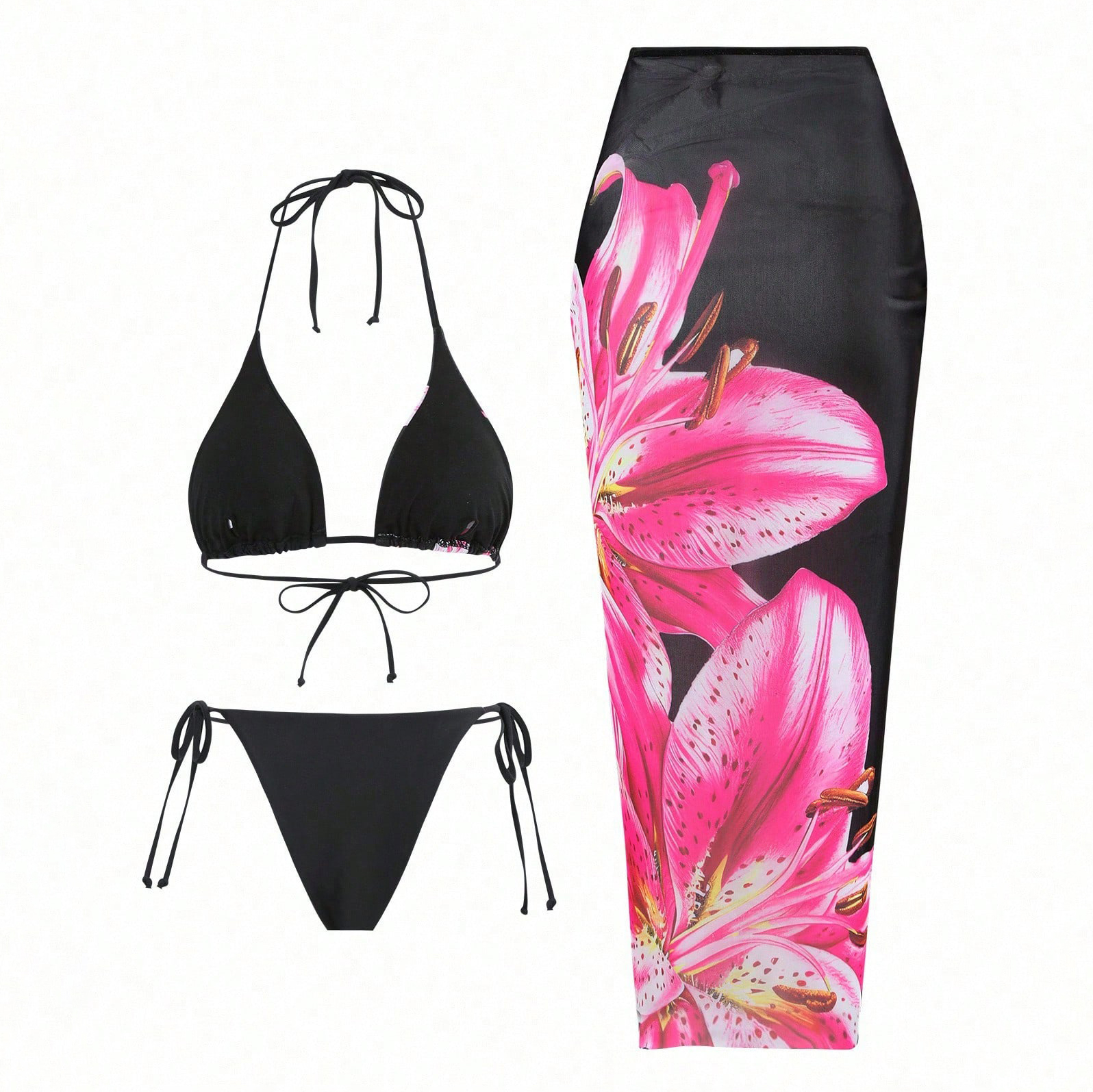 Women's Lily Print Bikini Set Two-Piece Swimsuit with Skirt
