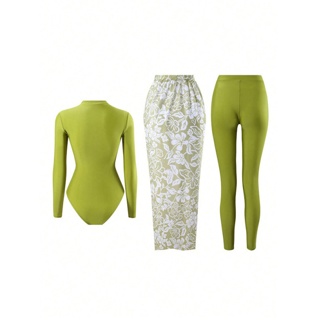 Women's Long Sleeve Sun Protective Swimsuit Set with Pants