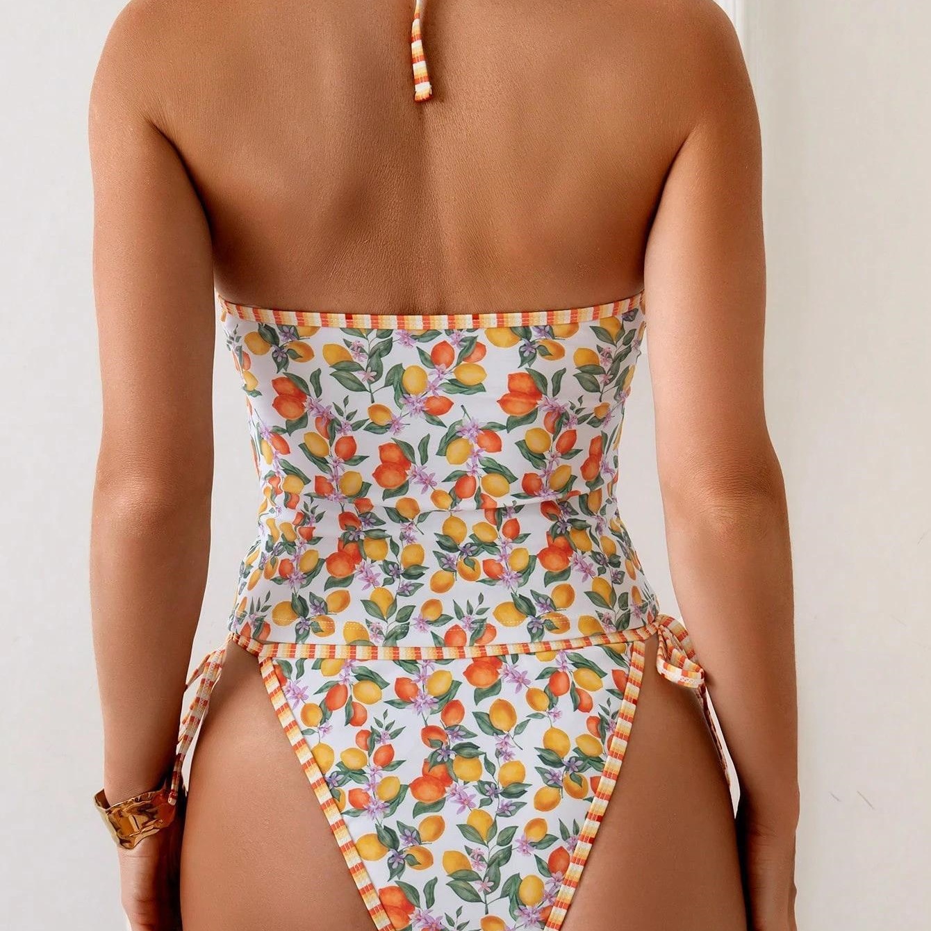 Women's Tankini with Fruit Print and Tie Detail