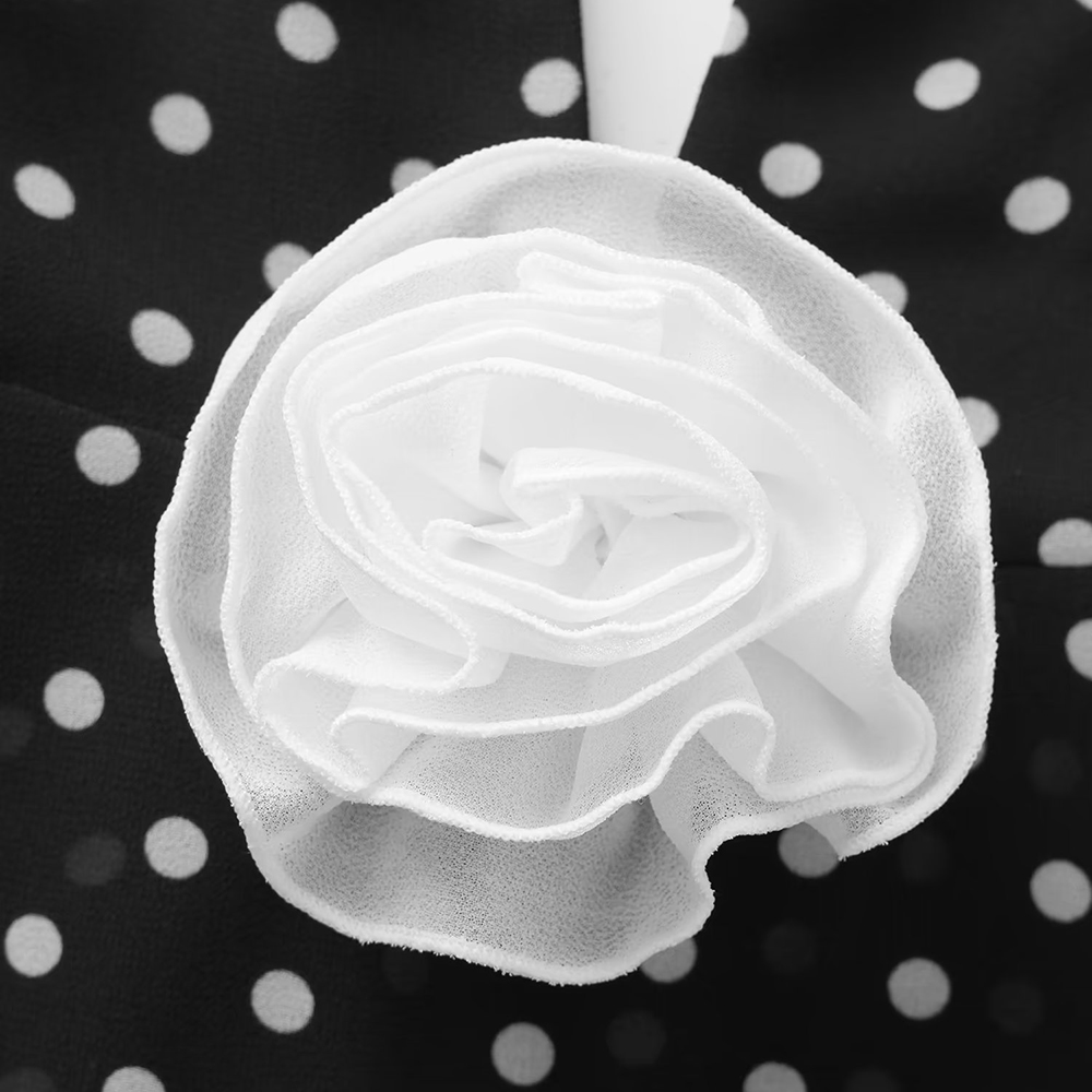 Polka Dot Mesh Maxi Dress with Halter Tie and Statement Floral Detail