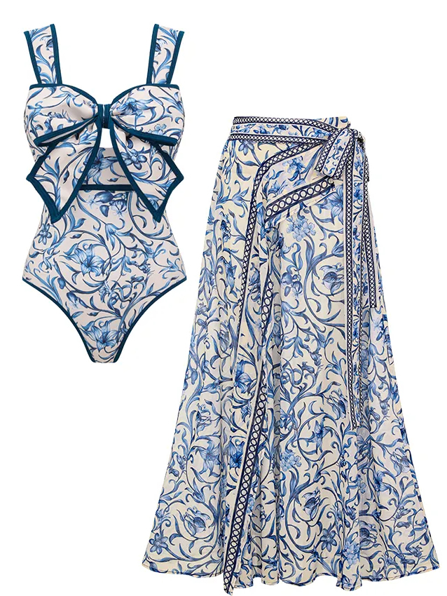 Bowknot Lily Printed Swimsuit Set