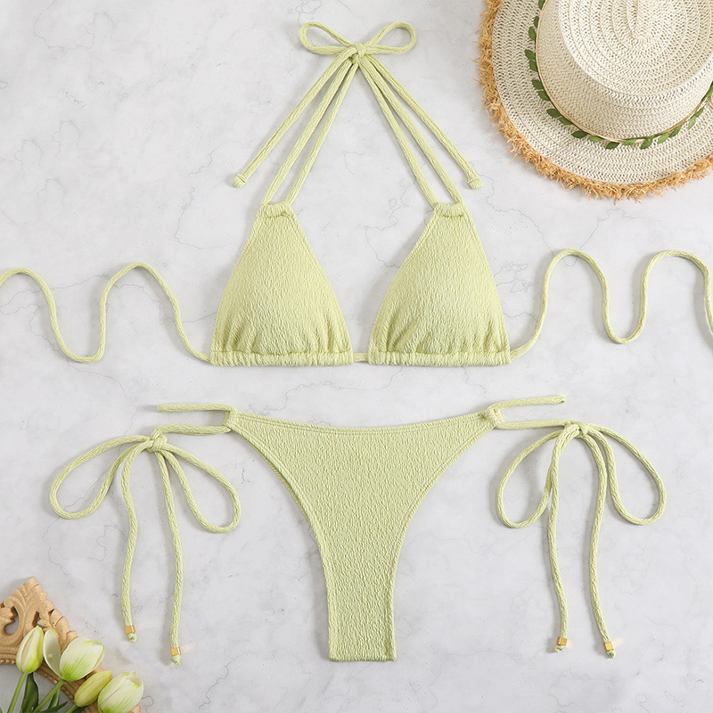 New Solid Color Tie Front Bikini Set