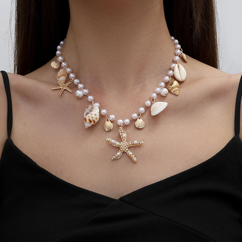 Ocean Style Shell Starfish Pearl Pendant Beach Jewelry
