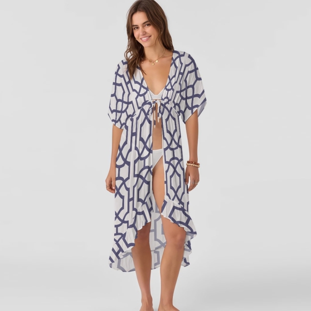 Geometric Tie-Front Swimsuit Cover-Up 