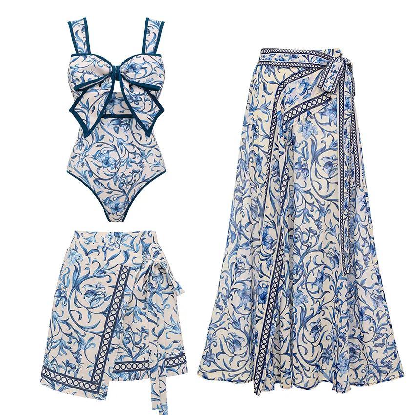 Bowknot Lily Printed Swimsuit Set