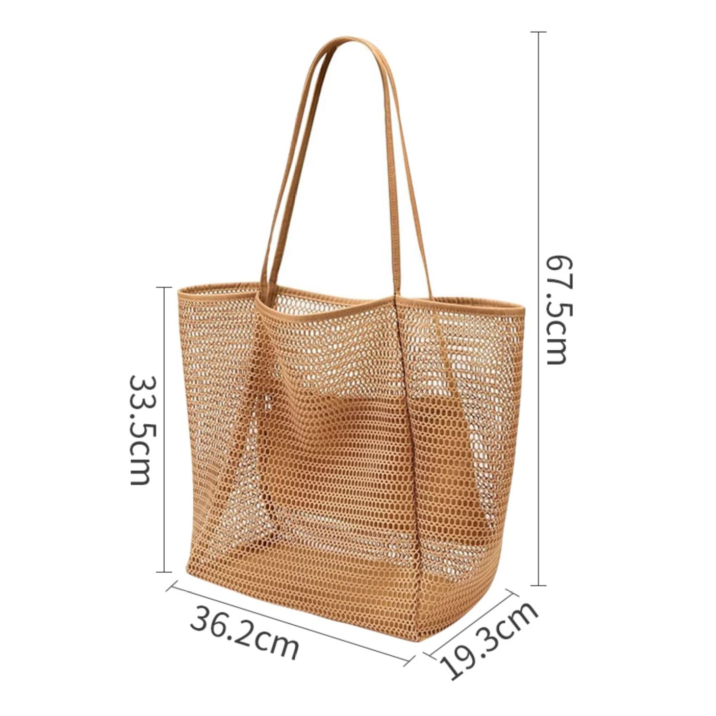 Mesh Beach Tote Bag with Dual Shoulder Straps and Open-Weave Design