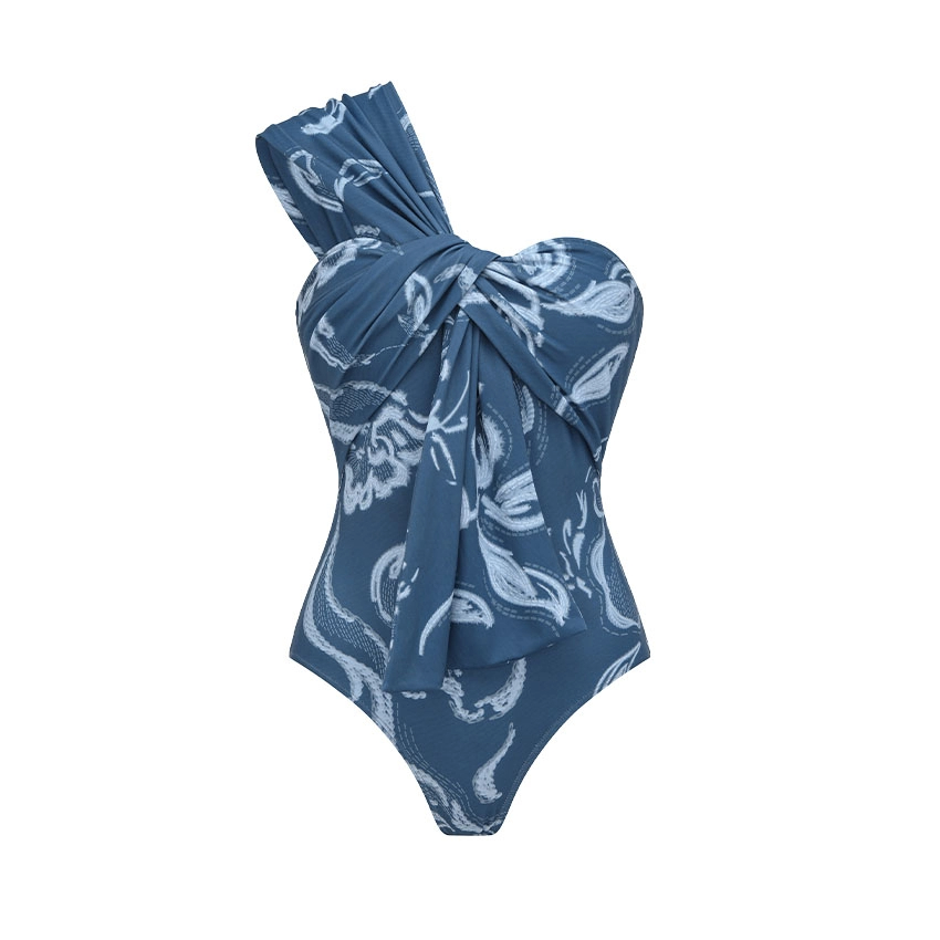 Retro Baroque Floral Vine Twist Asymmetrical Skirt Swimsuit