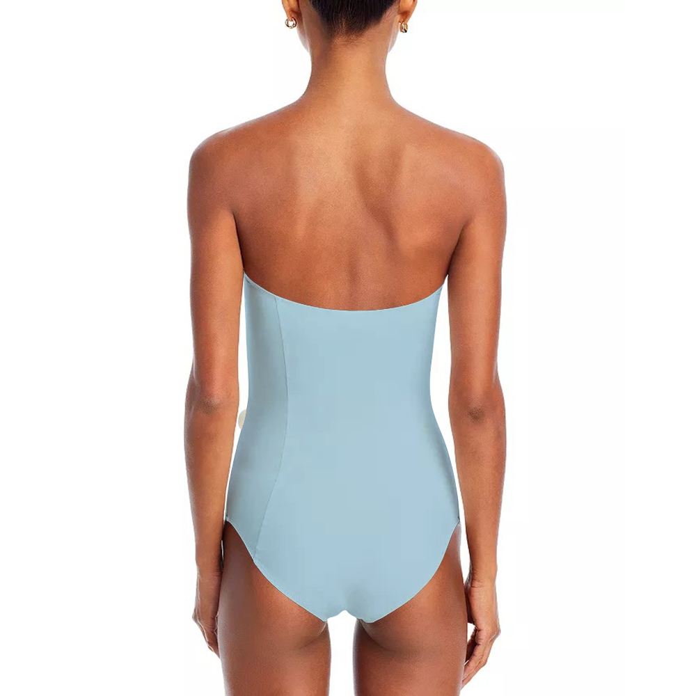 Black & White Contrast Ruffle One-Piece Swimsuit with Matching Slit Skirt