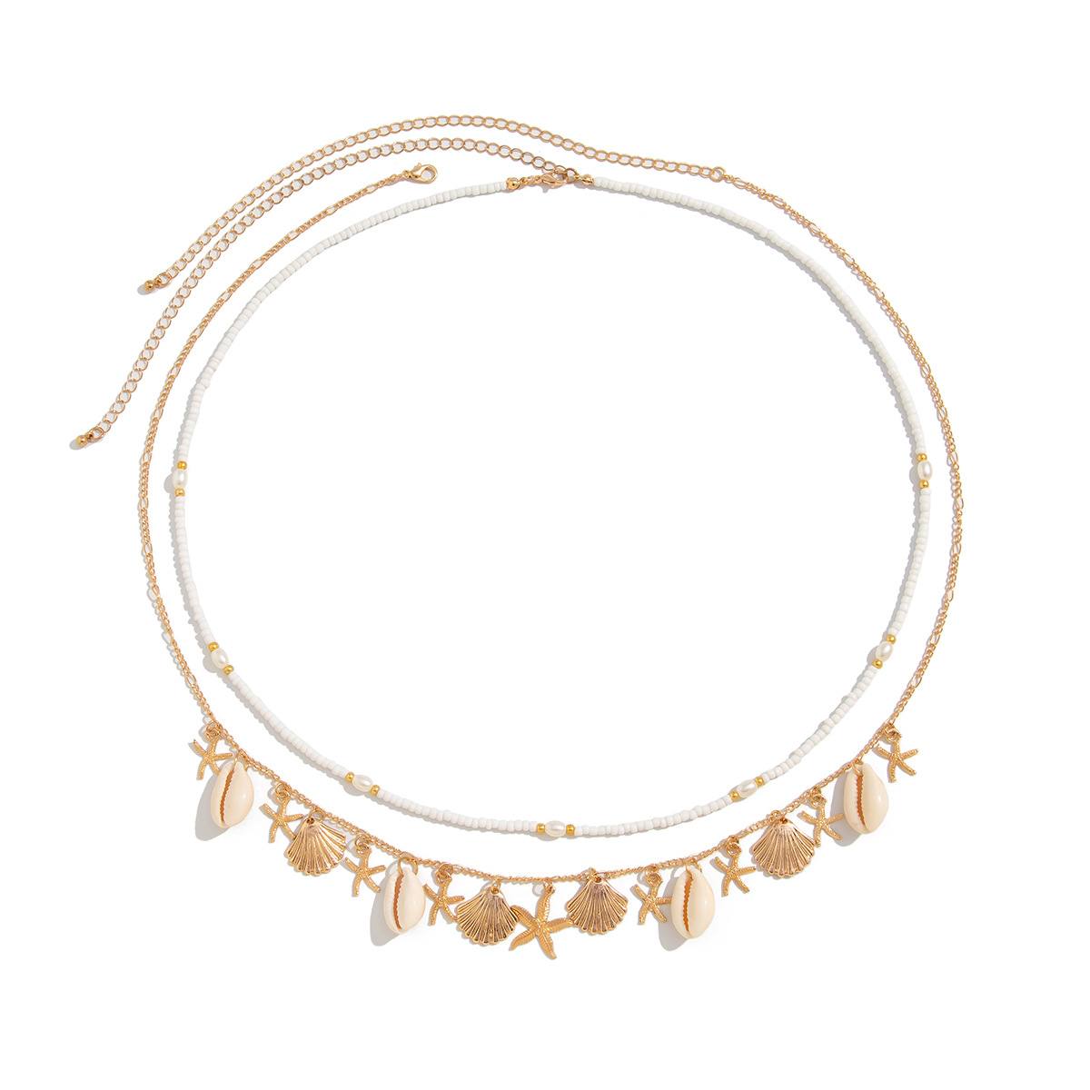 Ocean Style Gold Waist Chain Shell Starfish White Bead Pendant Summer Beach Jewelry for Women