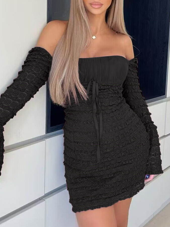 Sexy Pleated Slimming Bell-sleeved Mini Party Dress