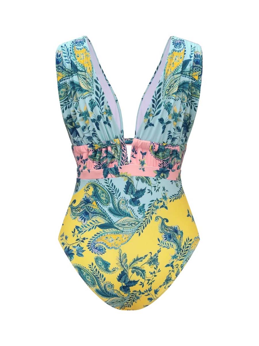 Tropical Paisley Swimsuit with Tie Wrap Cover Up Set
