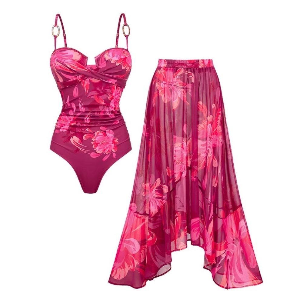 Sling Abstract Floral Print One Piece and Skirt