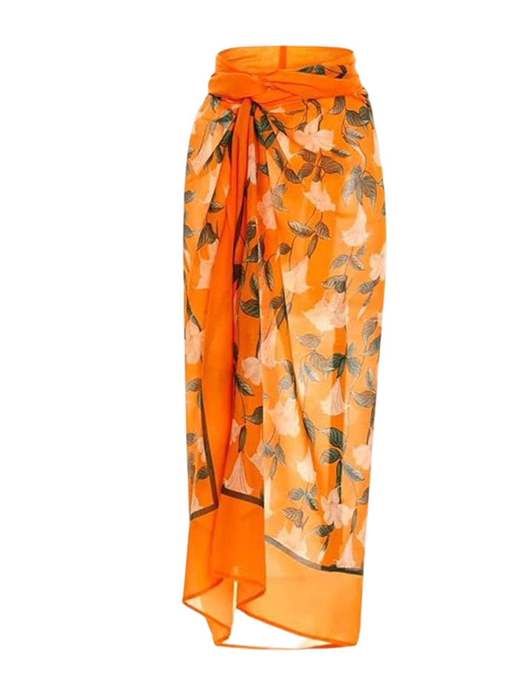 Halter Floral Print Swimsuit with Beach Wrap Skirt Sarong