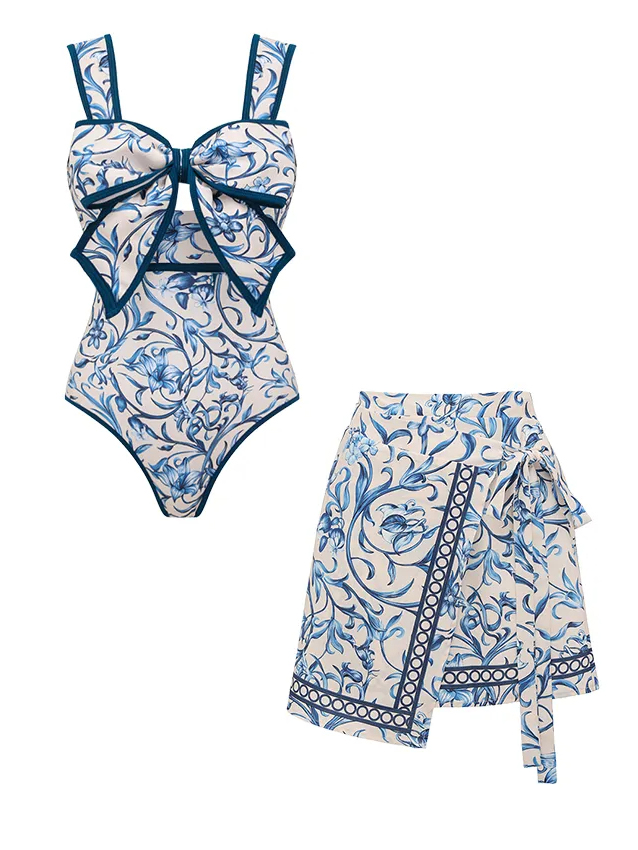 Bowknot Lily Printed Swimsuit Set