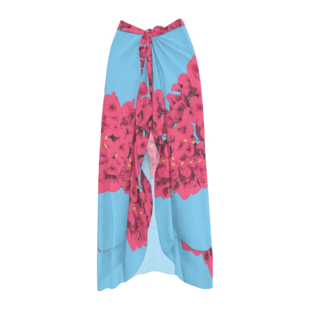 Deep V-Neck Ruffled One-Piece Swimsuit with Matching Floral Sarong Skirt