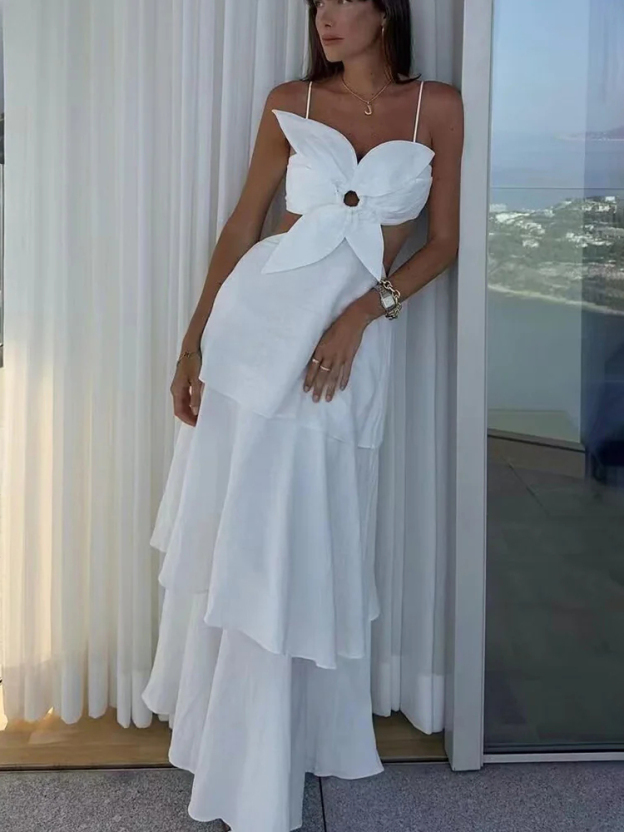 3D Flower Layered Sleeveless Suspender Dress