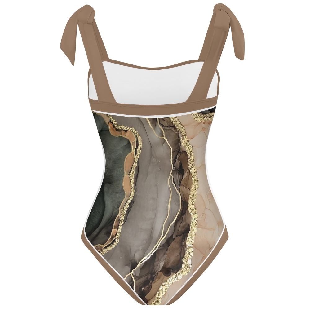 Marble Fluid Art Print One-Piece Swimsuit and Matching Wrap Skirt