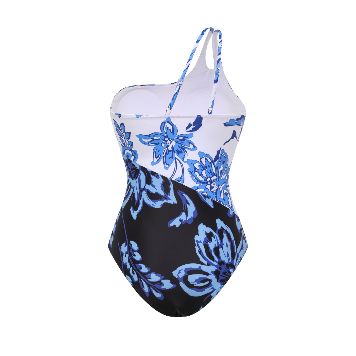 One Shoulder Color Block Printed One Piece Swimsuit and Skirt