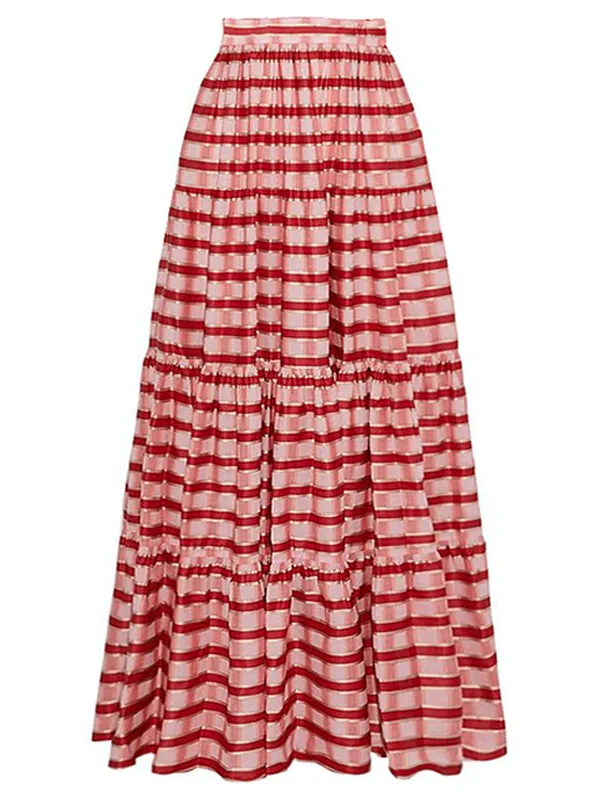 Ruffle Red Striped Printed Swimsuit and Skirt