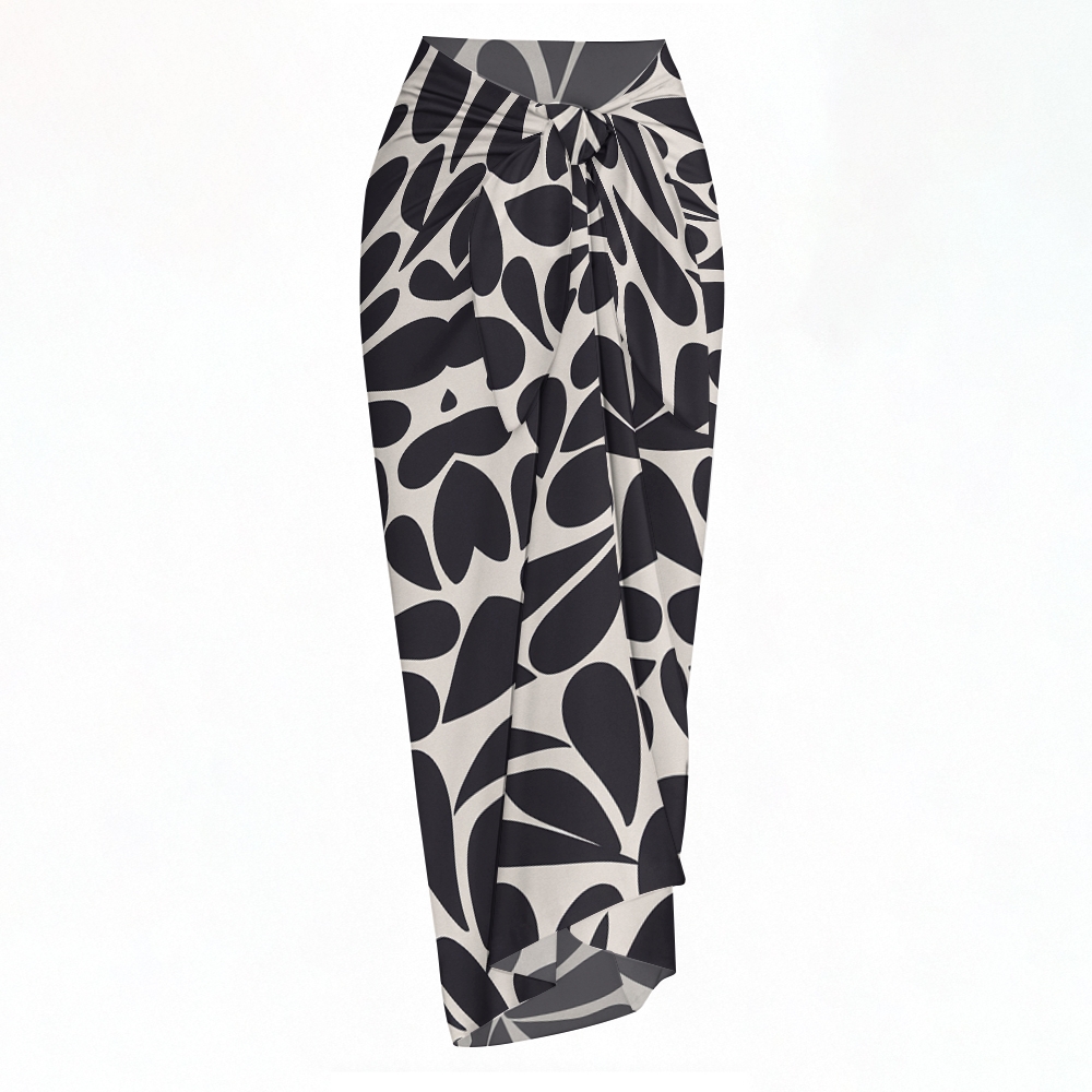 Abstract Drip Print Halter One-Piece Swimsuit with Matching Sarong Skirt