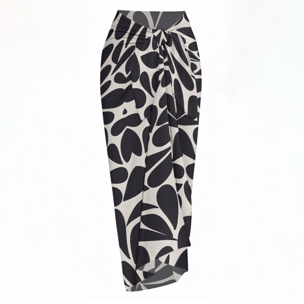 Abstract Drip Print Halter One-Piece Swimsuit with Matching Sarong Skirt