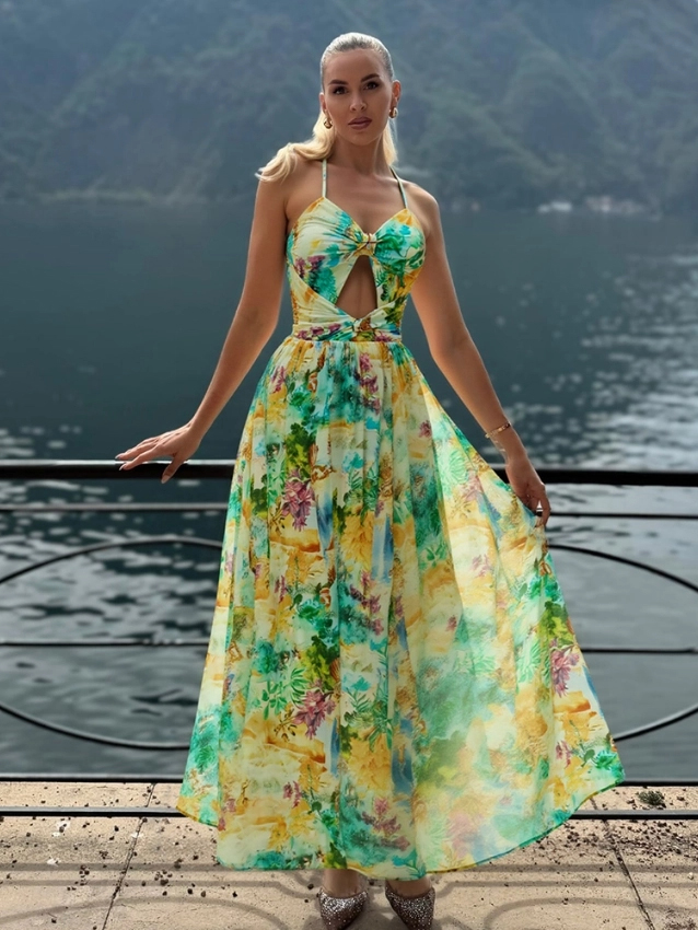 Tropical Island Landscape Floral Starfish Waist Twist Skirt Swimsuit