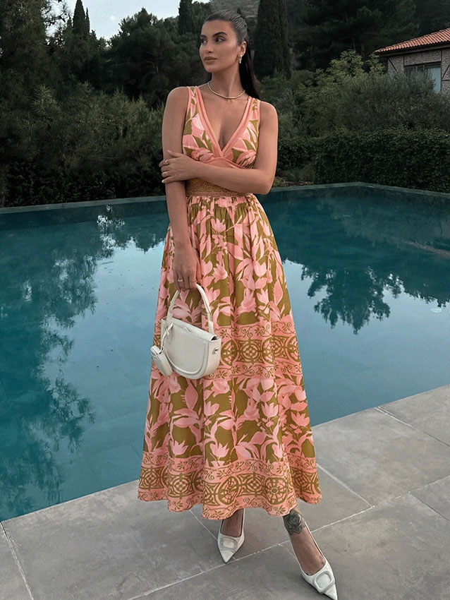 Tropical Floral One-Piece with Wide-Leg Pants and Skirt Set