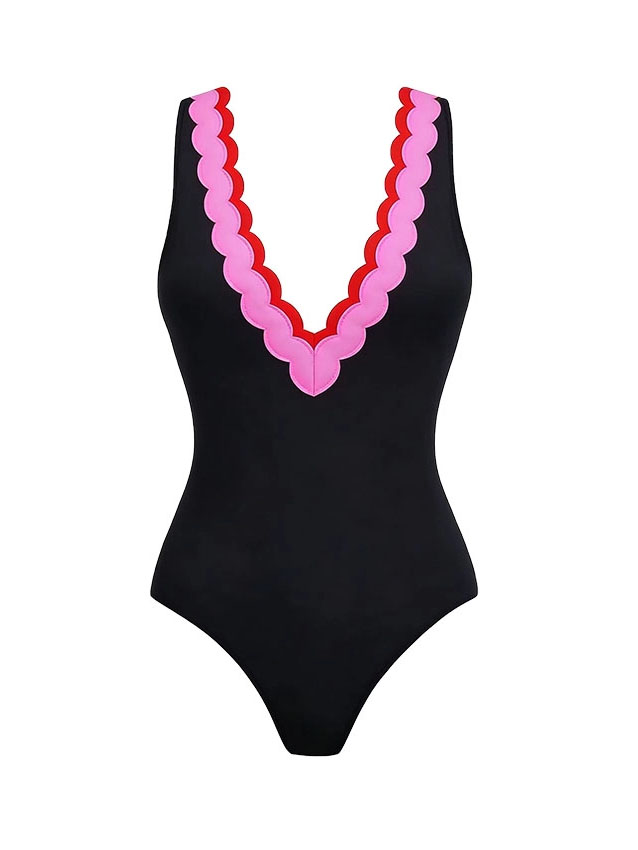 Contrast Scallop Trim Sleeveless One-Piece with Sarong Set