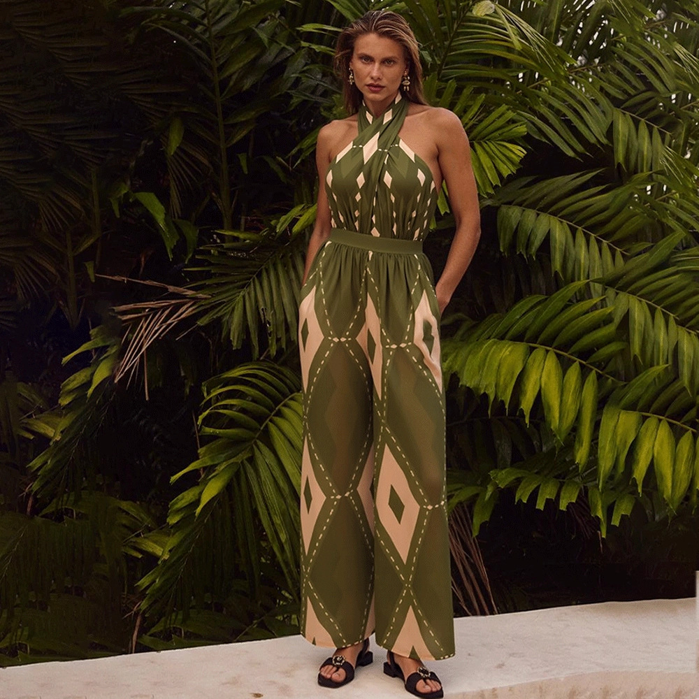 Vintage Bohemian Print One Piece Swimsuit Set