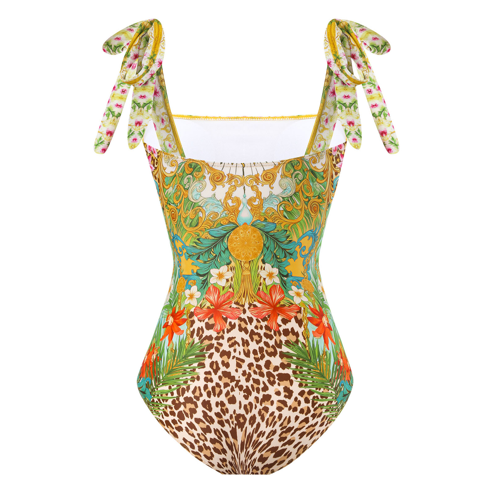 Women's Vintage Sun Print One-Piece Swimsuit and Matching Maxi Skirt