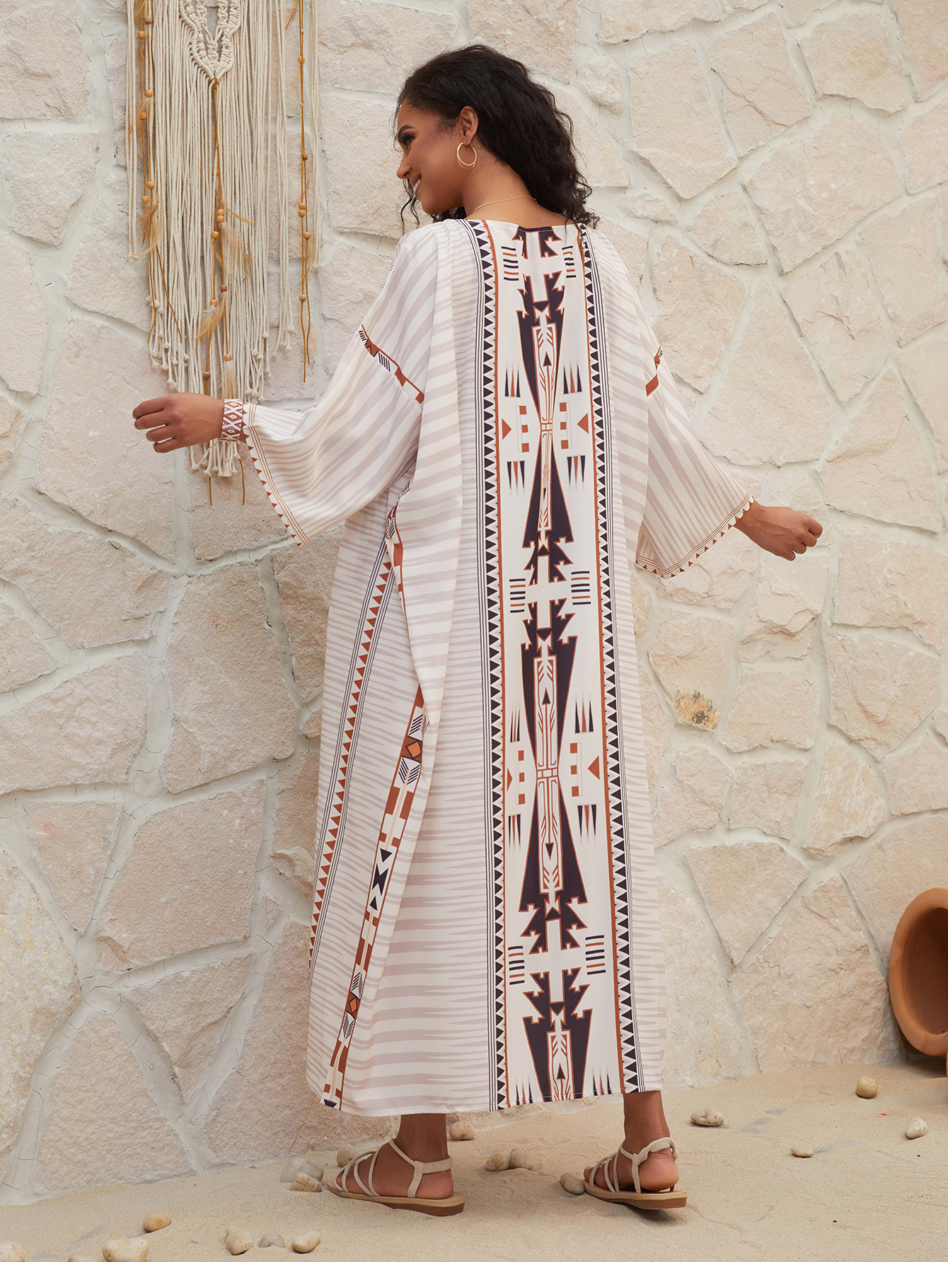 Bohemian Print Beach Cover Up Vacation Kimono Cardigan