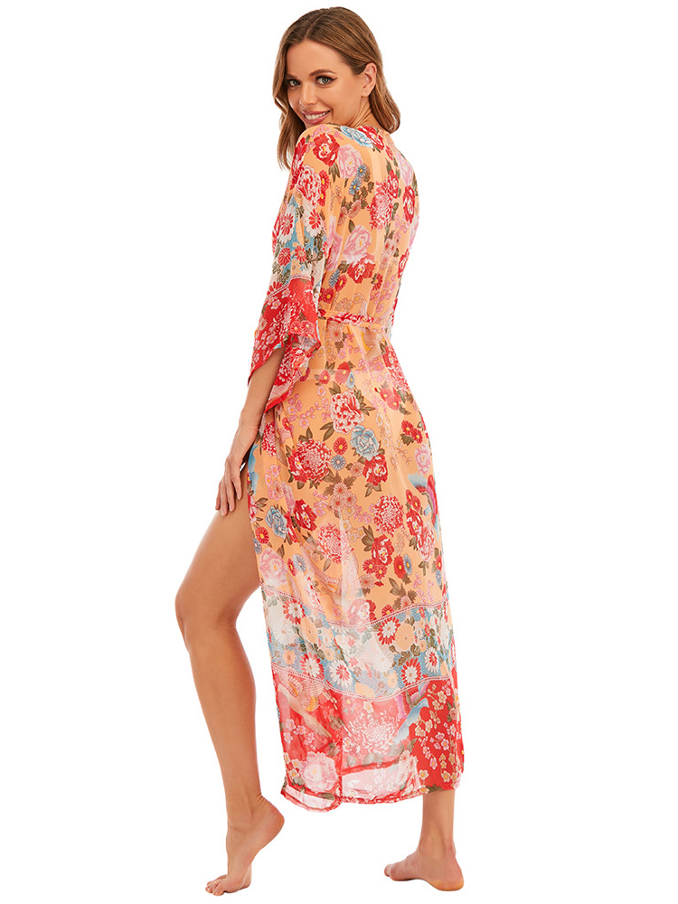 Chiffon Printed Cover Up Vacation Bikini Sunscreen Shirt
