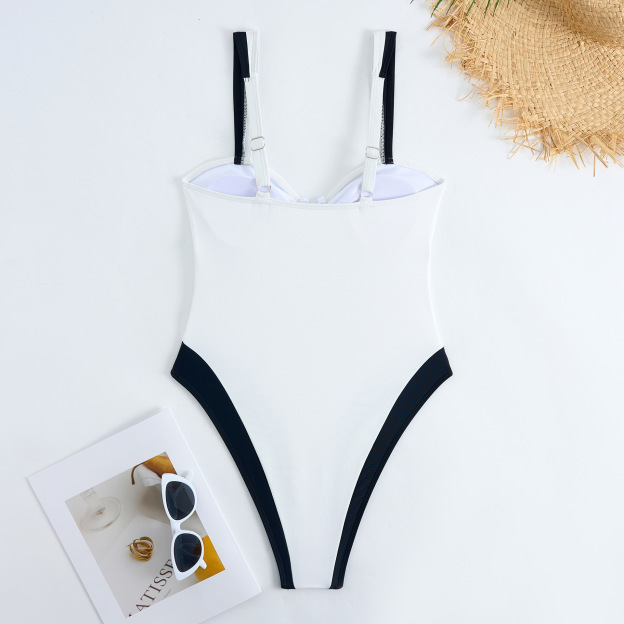 Women's Bestselling Sexy Black and White Color-Block One-Piece Swimsuit