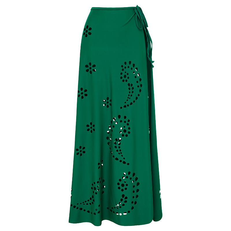 Women's Green Stylish & Sexy Cut-Out Swimsuit Set with Skirt