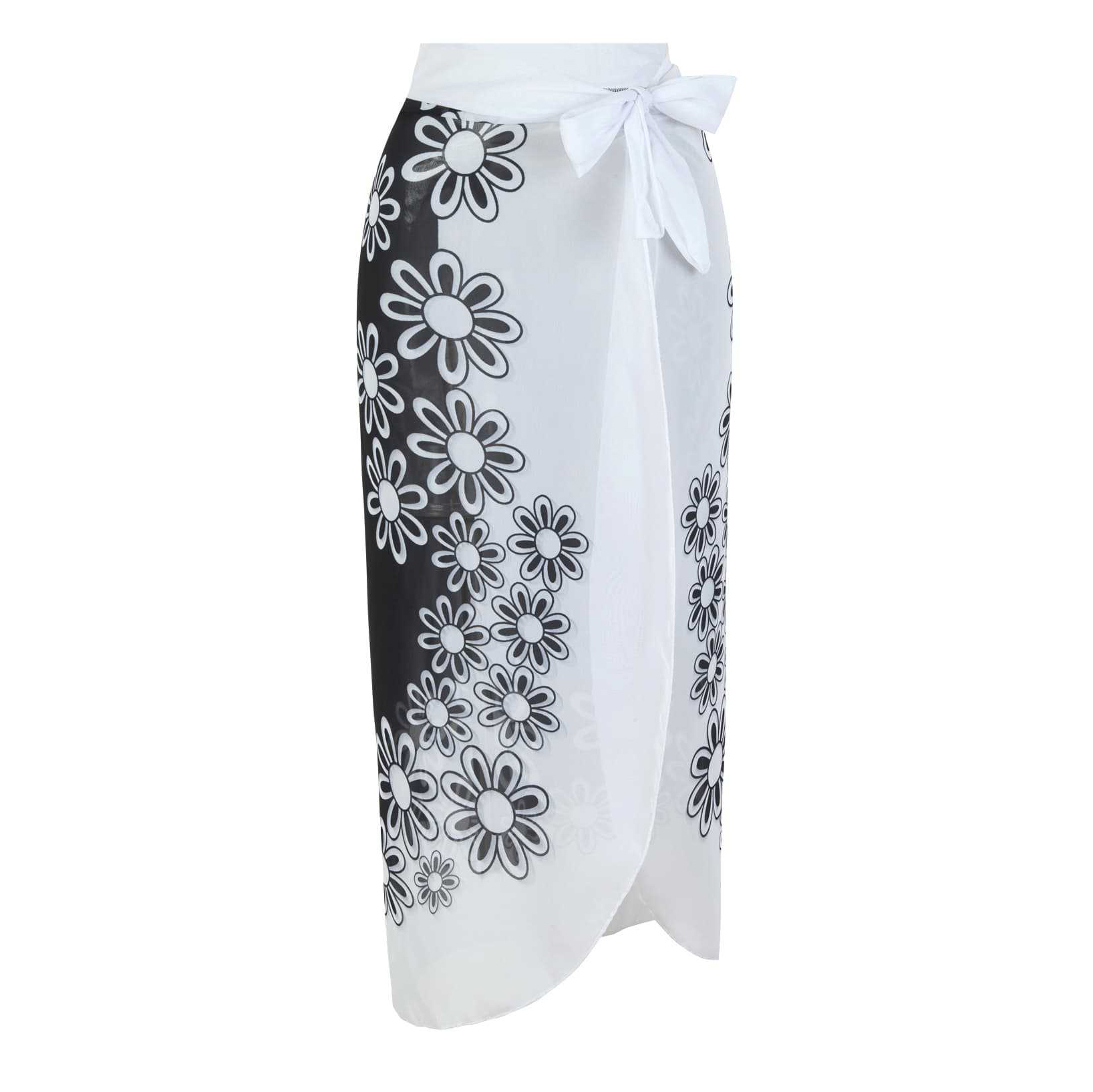 Women's Elegant Black and White Floral Print One-Piece Swimsuit with Skirt