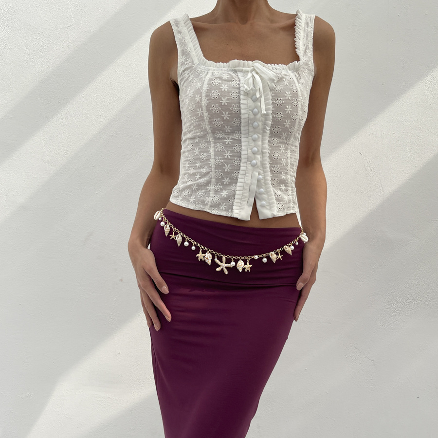 Ocean Style Gold Waist Chain Shell Starfish Pearl Pendant Summer Beach Jewelry for Women